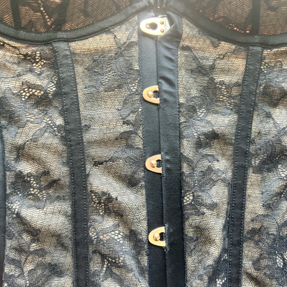 Gossard Black Lace Satin Corset Bustier 32D with Garters - Picture 2 of 6